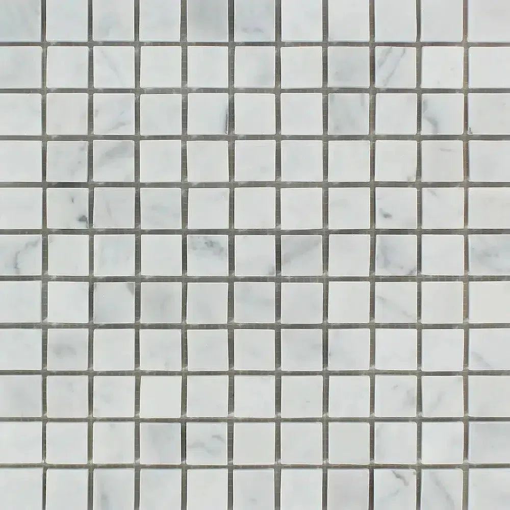 Carrara White 1X1 Mosaic Marble Tile in polished and honed finishes for elegant decor