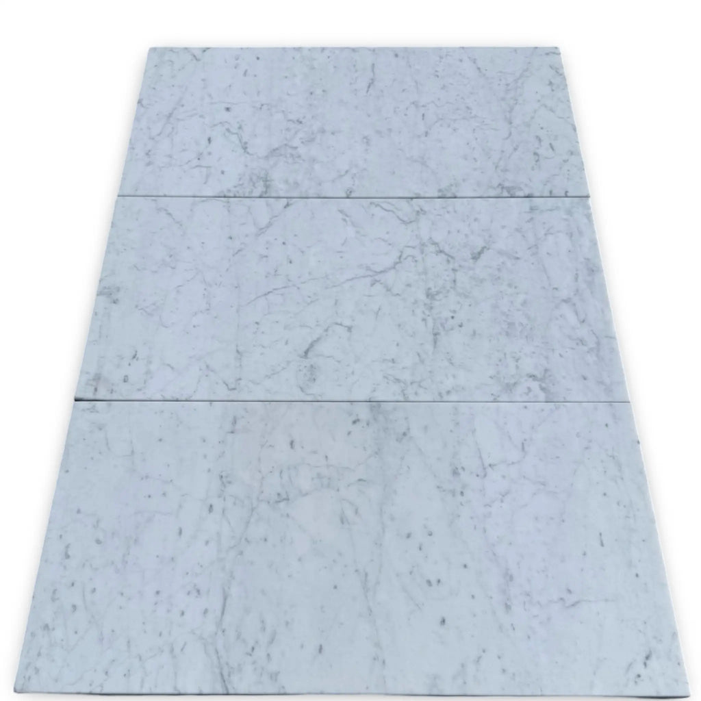 Gray marble floor tiles from Carrara White 1X2 Diamond Mosaic Tile collection