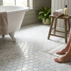 Carrara white 2 inch hexagon mosaic marble tile polished with white hexagonal floor tiles and subtle gray veining