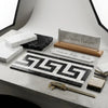 Carrara white 3 1/2x7 black and white geometric mosaic tile with greek key pattern polished or honed finish