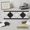 Black and white marble mosaic tile with ornate quatrefoil pattern carrara white luxury border polished or honed
