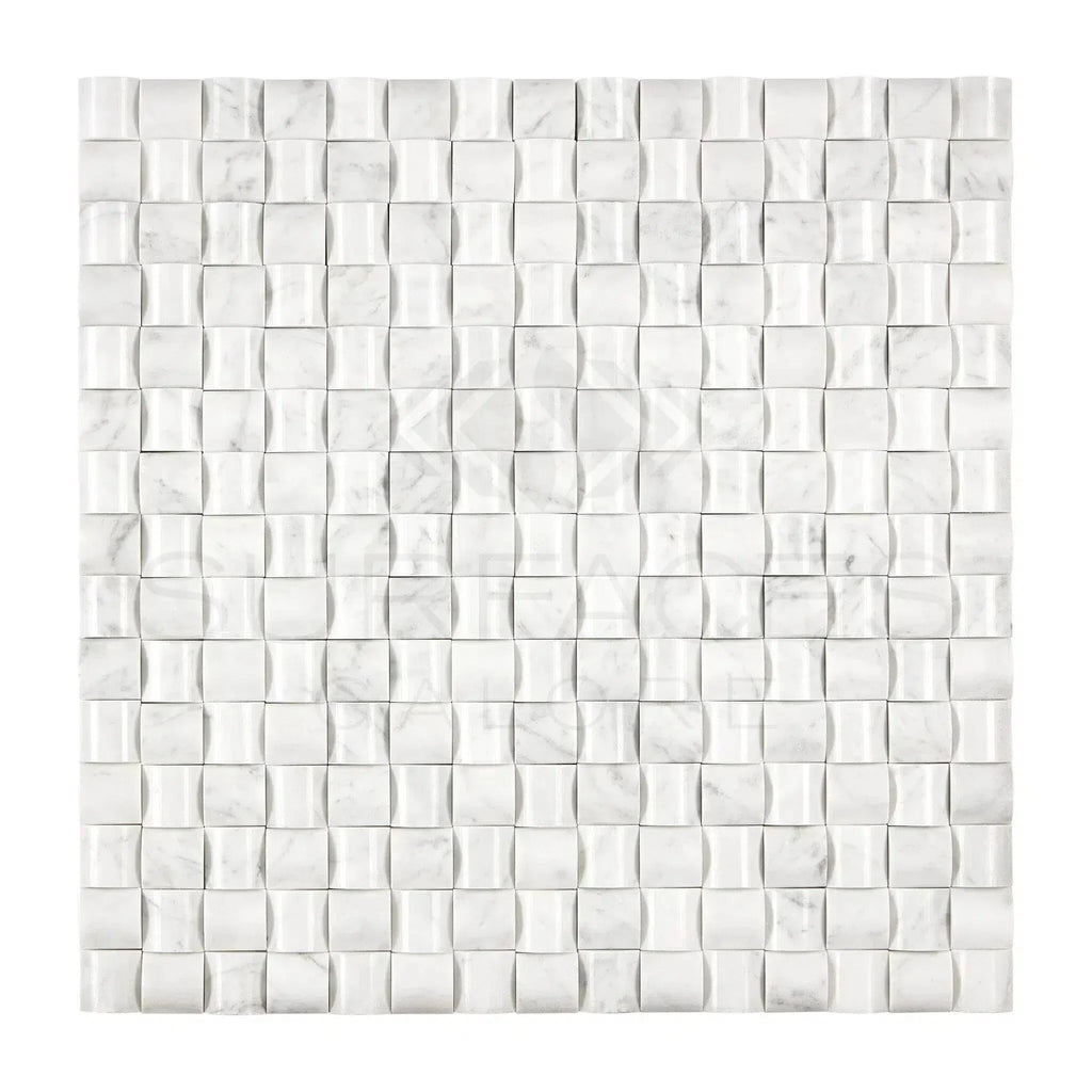 Carrara White 3-D Small-Bread Mosaic Marble Tile Polished or Honed in white marble