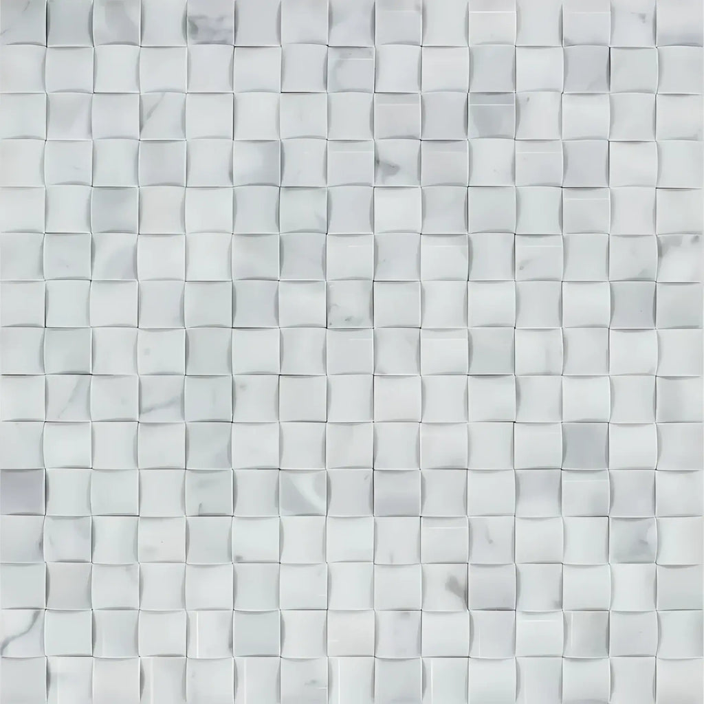 Carrara White 3-D Small-Bread Mosaic Marble Tile in polished or honed finish