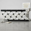 Black and white marble mosaic tile in herringbone pattern with carrara white basketweave black border polished finish