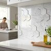 Carrara White 6 inch hexagon mosaic marble tile polished with white marble effect and subtle gray veining pattern