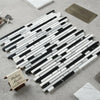 Black and white italian marble mosaic tile strips in piano-key pattern carrara white bamboo sticks polished