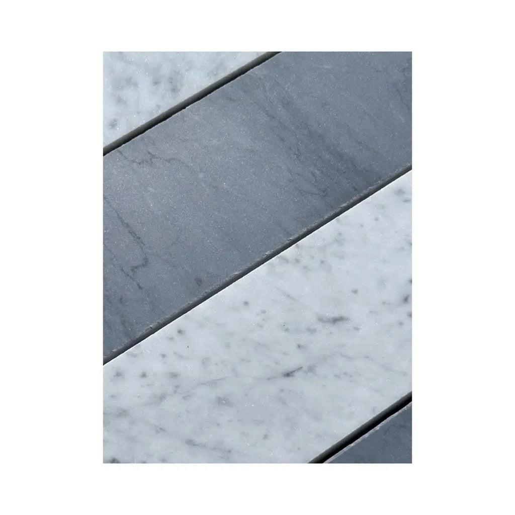 Gray and white marble surface of Carrara White Bardiglio Imperiale 3 X 12 Field Tile