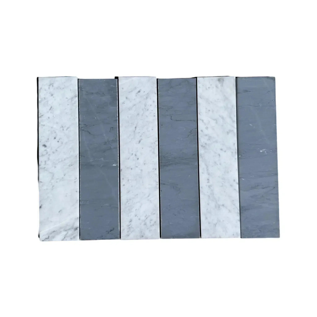 Alternating gray and white marble tiles in Carrara White Bardiglio Imperiale design