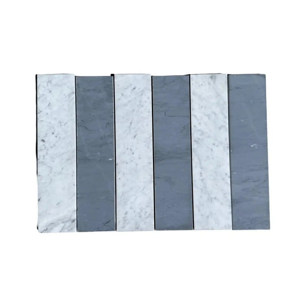 Alternating gray and white marble tiles in Carrara White Bardiglio Imperiale design