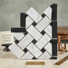 Black and white marble mosaic tile in a carrara white basketweave border corner with polished or honed finish