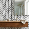 Carrara White Chevron mini mosaic marble tile in white and black herringbone pattern for polished or honed bathroom use