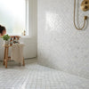 White marble-effect carrara white fan raindrop mosaic marble tiles polished covering shower wall and floor