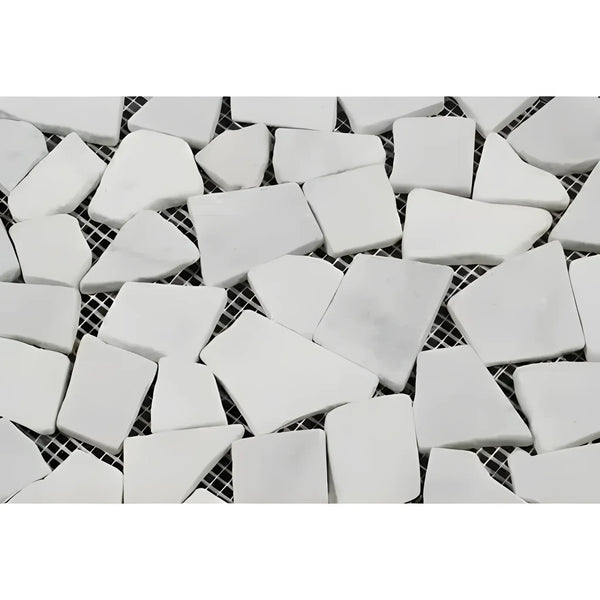 Carrara White Flat Pebble Mosaic Tile showcasing elegant white marble design