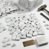 White italian marble carrara white flat pebble random broken mosaic tile with natural veining on mesh backing