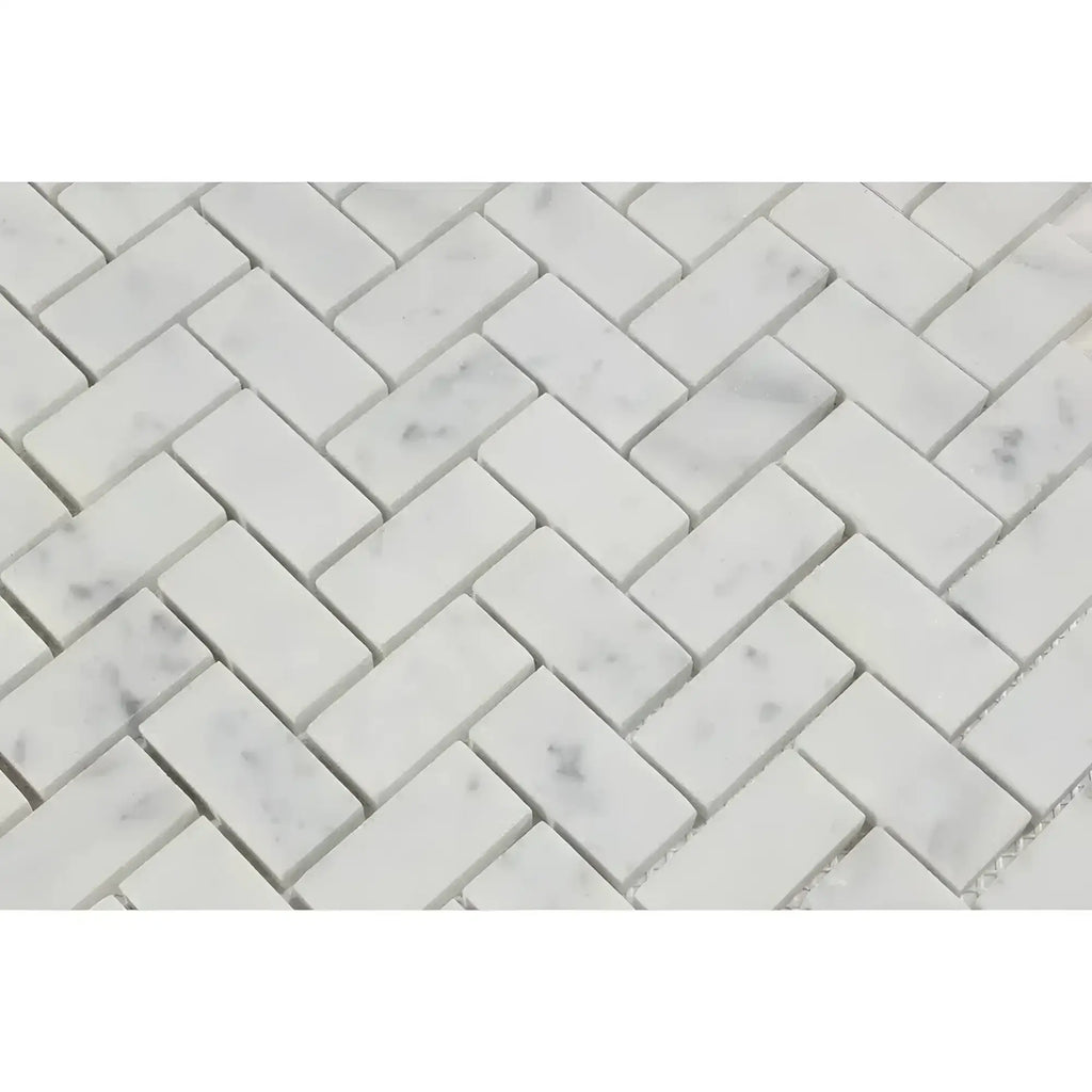Carrara White Herringbone Mosaic 1x2 Brick Marble Tile in polished or honed finish