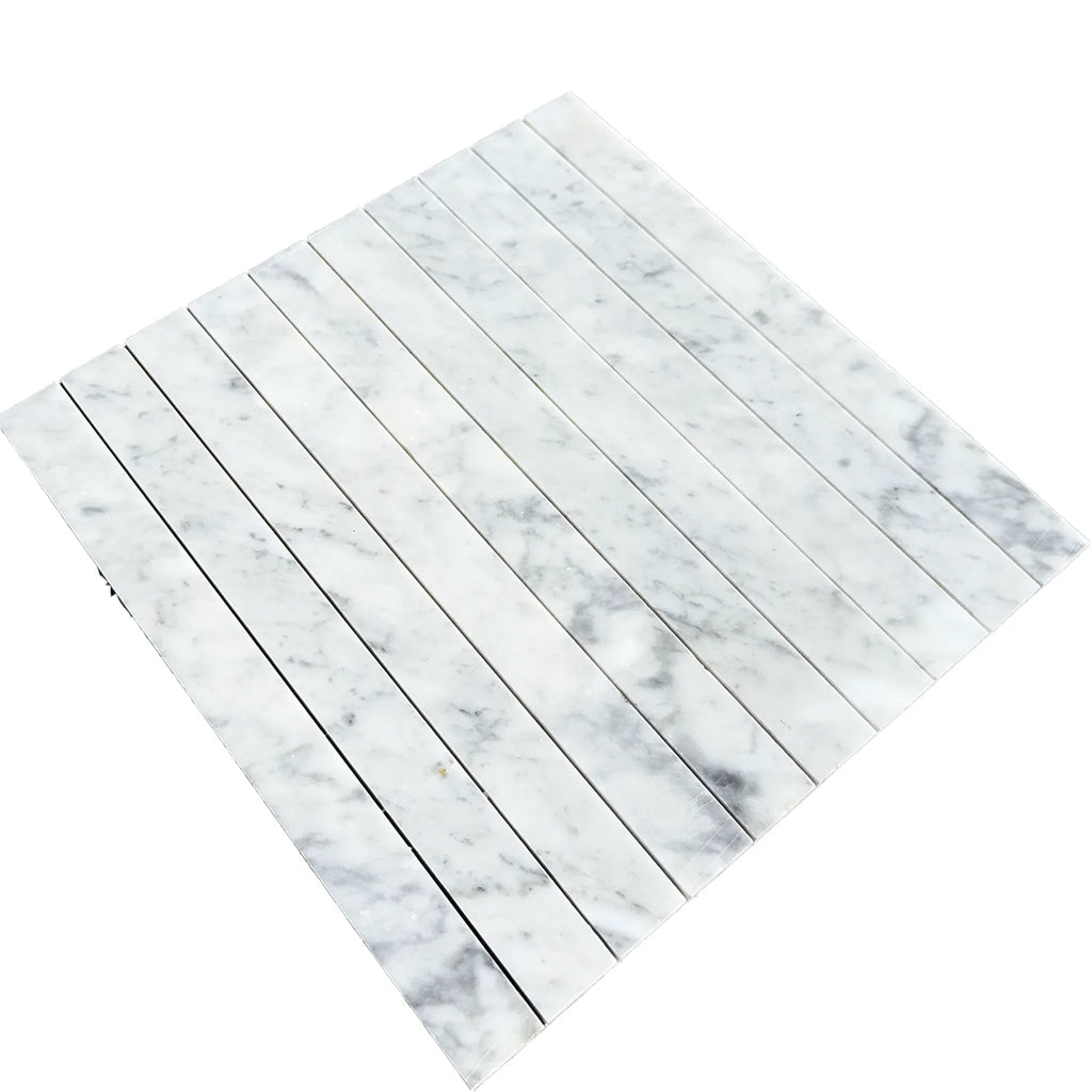 White marble mosaic tile sheet from Carrara White Marble collection