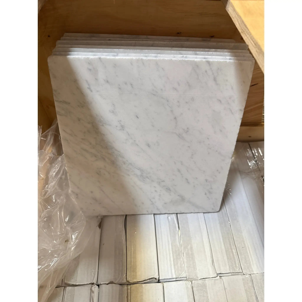 Stacked Carrara White Marble 12x12 Tumbled Tiles for elegant flooring and backsplash