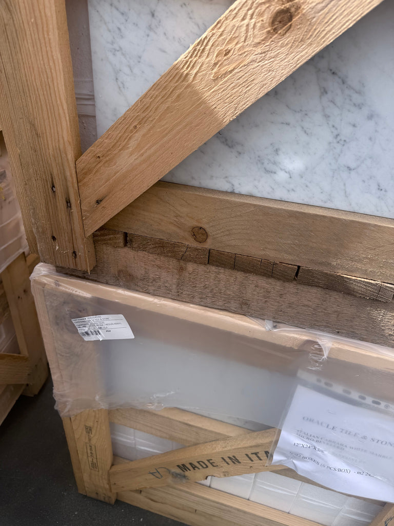 Carrara white marble 12x24 polished tile in crate, made in Italy