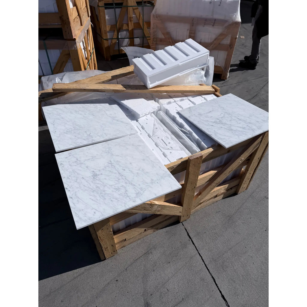 Carrara White Marble 18x18 Polished or Honed Tiles in Crate