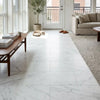 Carrara white marble 18x36 polished floor tiles with white marble effect and subtle gray veining
