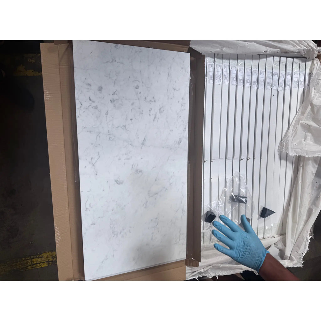 Boxed Carrara White Marble patterned paneling for elegant interior design