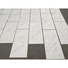 Carrara white marble 18x36 polished or honed tiles with subtle gray veining arranged in a staggered pattern