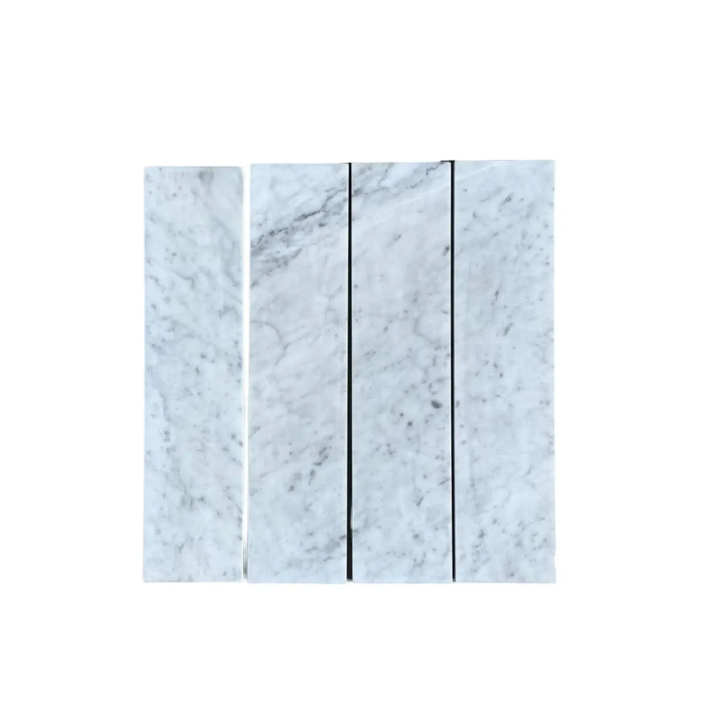 Carrara White Marble 3X12 Field Tile samples showcasing elegant marble patterns