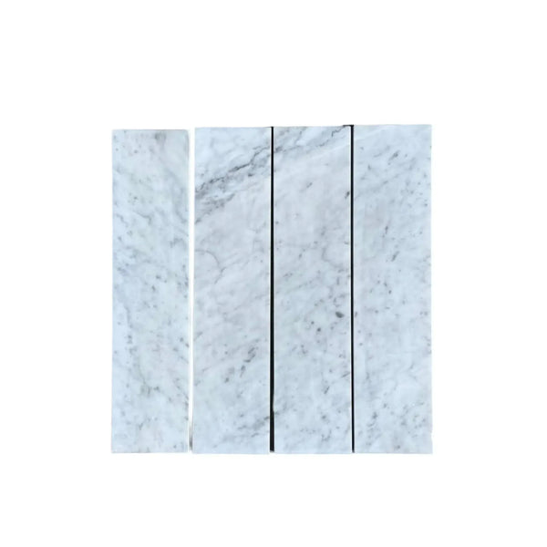 Carrara White Marble 3X12 Field Tile samples showcasing elegant marble patterns