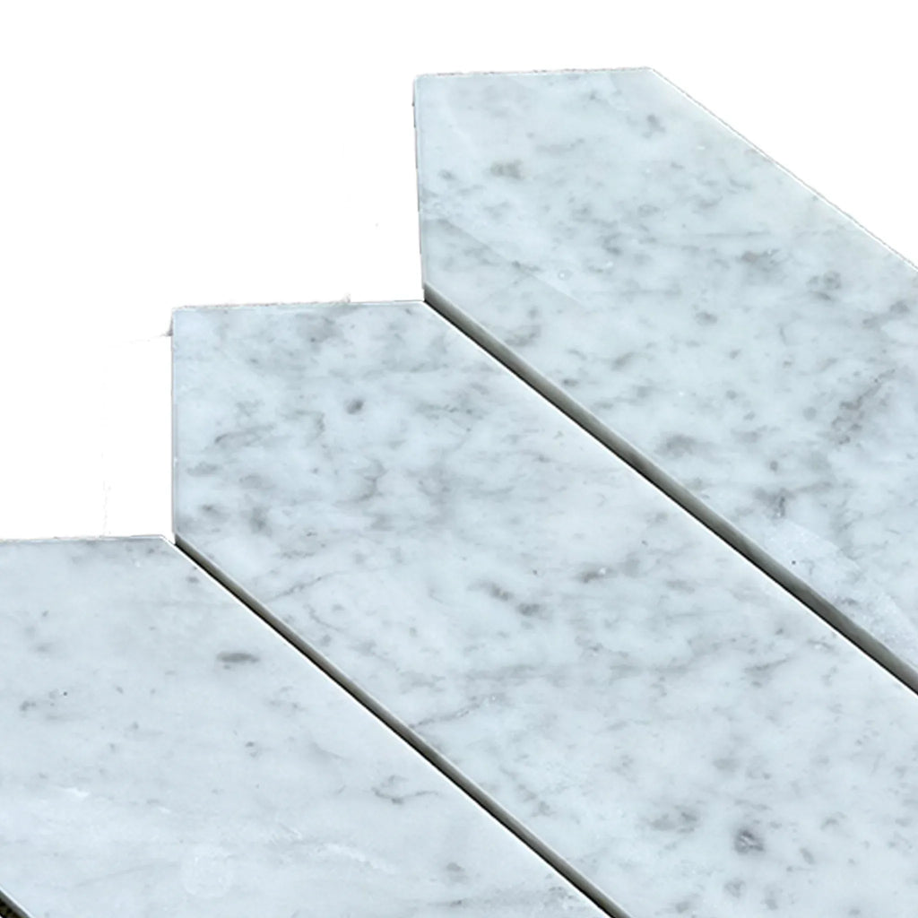 Carrara White Marble 3’’ X 12’’ Picket Mosaic in elegant white marble mosaic tiles