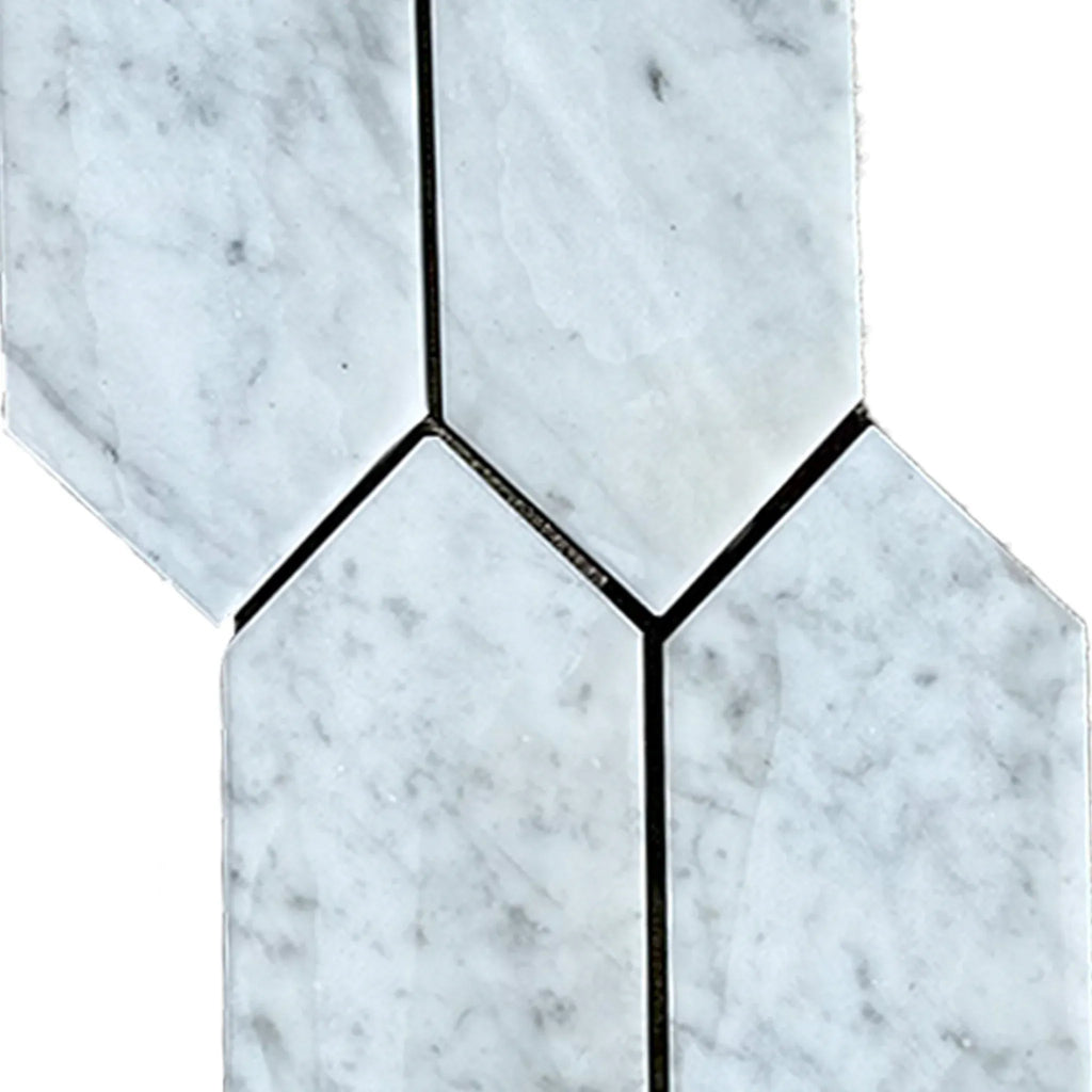 Carrara White Marble 3’’ X 12’’ Picket Mosaic showcasing elegant white marble tiles