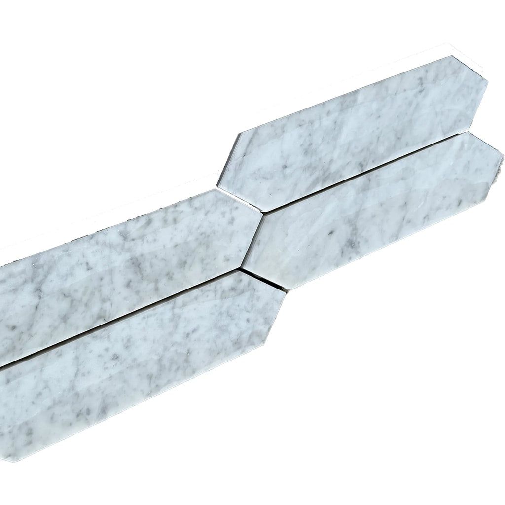 Carrara White Marble 3X12 Picket Mosaic displaying elegant marble mosaic tile strips