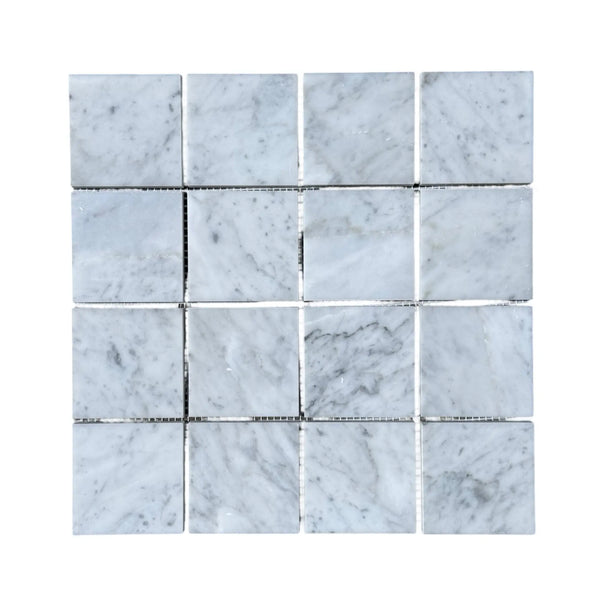 Carrara White Marble 3X3 Mosaic showcasing elegant square marble mosaic tile design