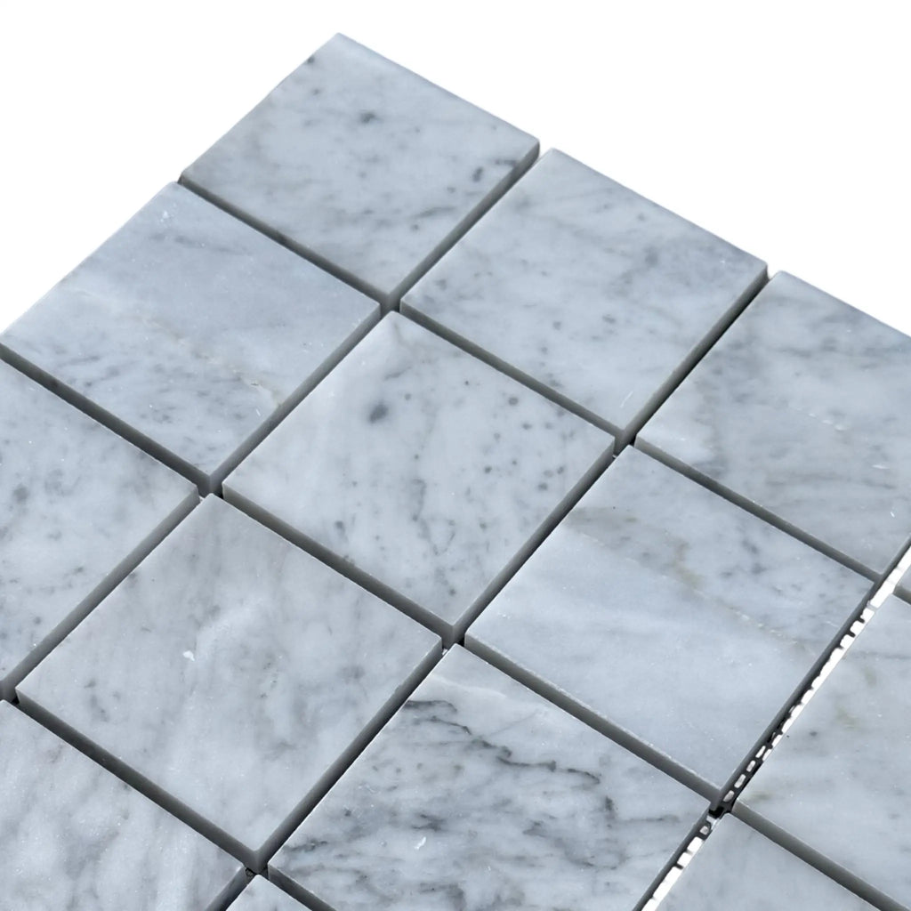 Carrara White Marble 3X3 Mosaic showcasing elegant square marble mosaic tiles