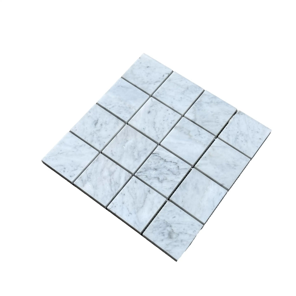 Carrara White Marble 3X3 Mosaic featuring a square tile design in elegant marble