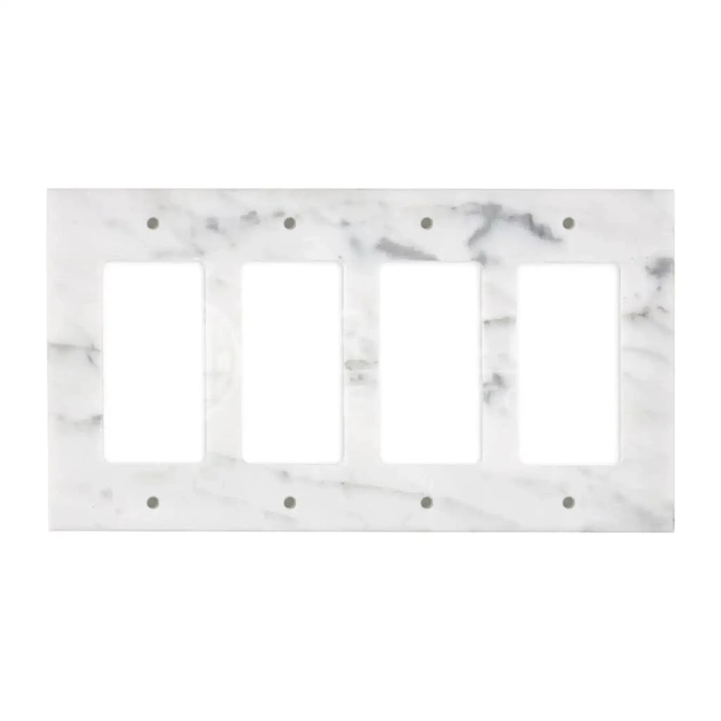 Carrara White Marble four-gang rocker switch wall plate with elegant marble pattern