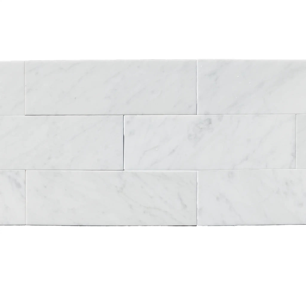 Carrara White Marble 4X12 Polished or Honed showcasing elegant white marble brick tiles