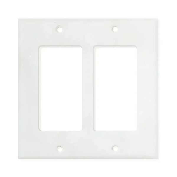 White double rocker light switch plate in Carrara White Marble design for elegant decor