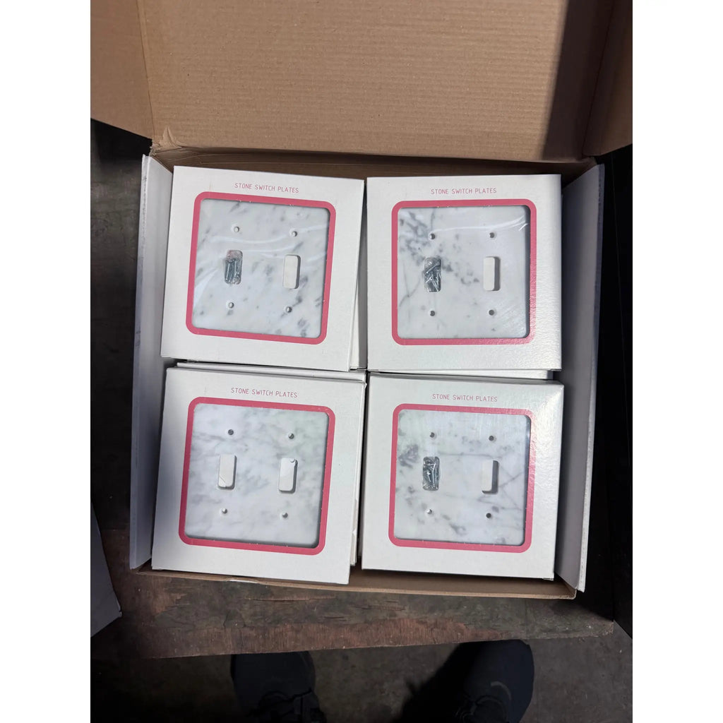 Four Carrara White Marble Double ROCKER Switch Wall Plates in boxes for installation