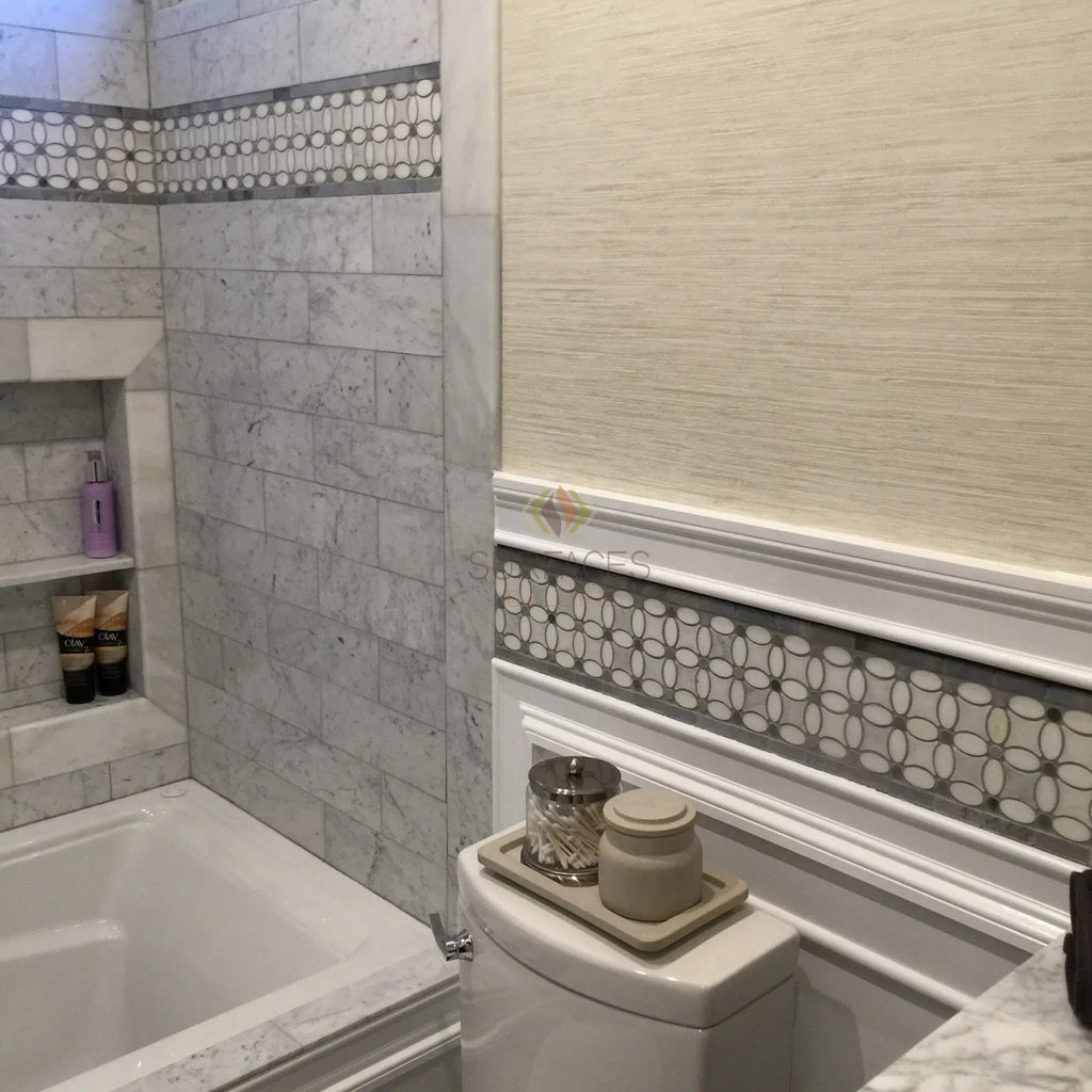 Elegant Bathroom Featuring Carrara White Marble Double Toggle Plate Switch Wall Plate