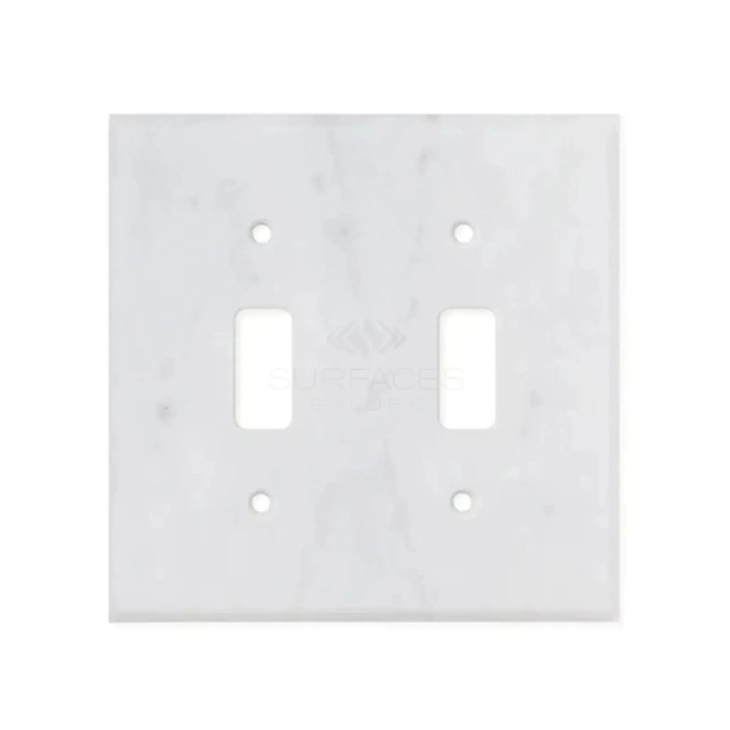 White Double Toggle Light Switch Plate from Carrara White Marble Collection
