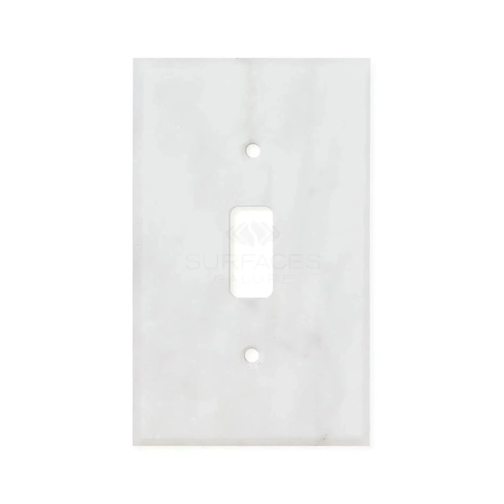 Carrara White Marble Single Toggle Plate Switch Wall Plate featuring a white light switch plate