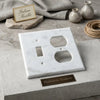 Carrara white marble toggle duplex switch wall plate featuring white italian marble with switch and two sockets