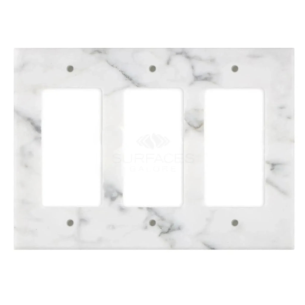 Carrara White Marble Triple Rocker Plate Switch Wall Plate with elegant marble pattern
