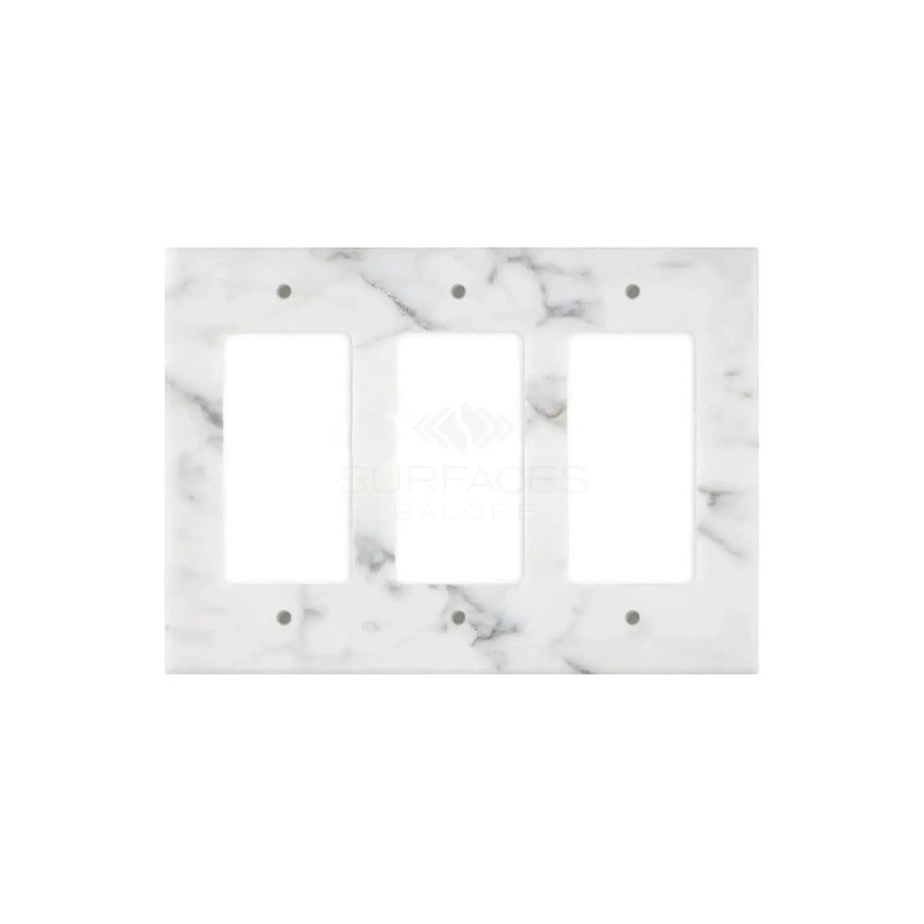 Marble-patterned Carrara White Marble Triple Rocker Plate Switch Wall Plate
