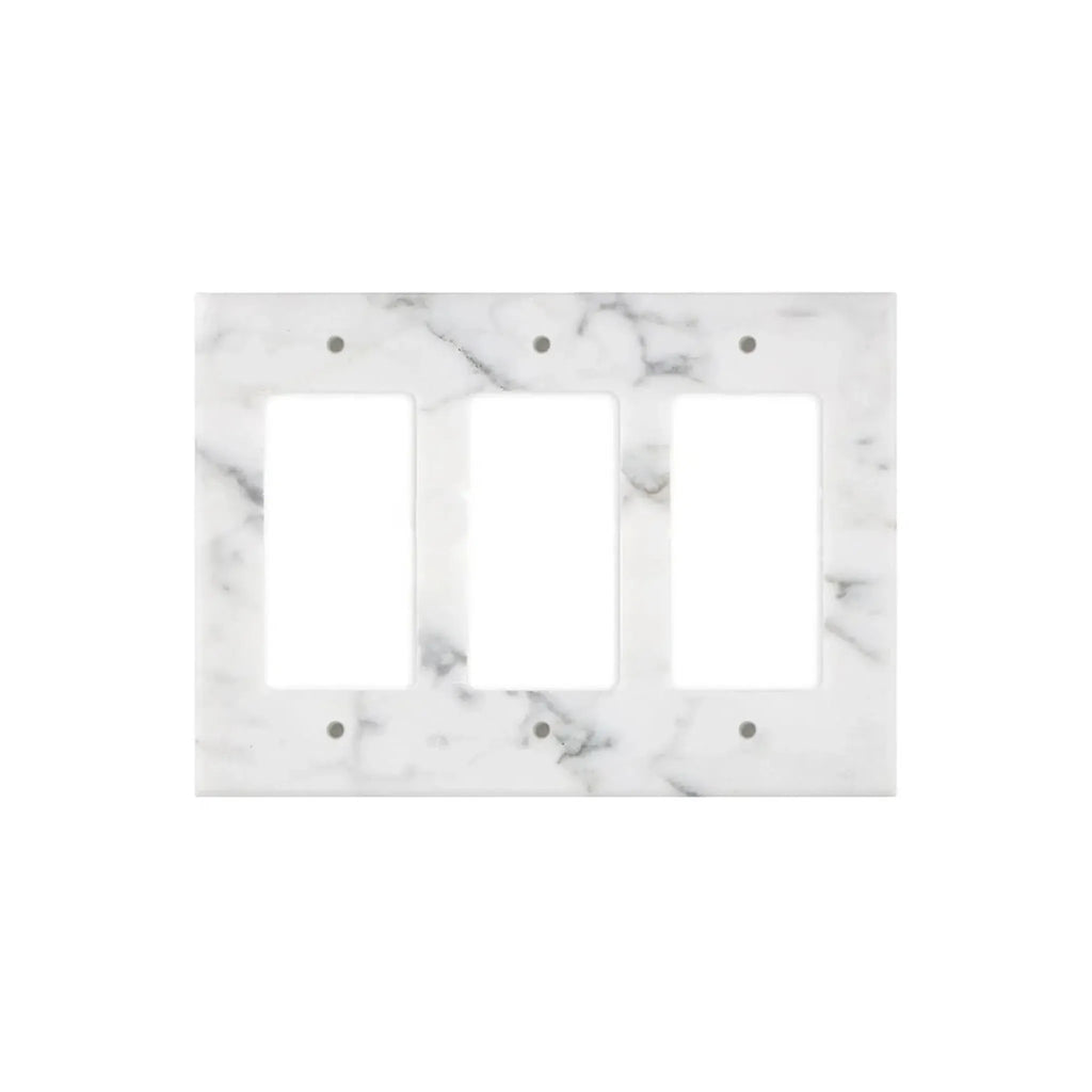 Carrara White Marble Triple Rocker Plate Switch Wall Plate with elegant marble pattern