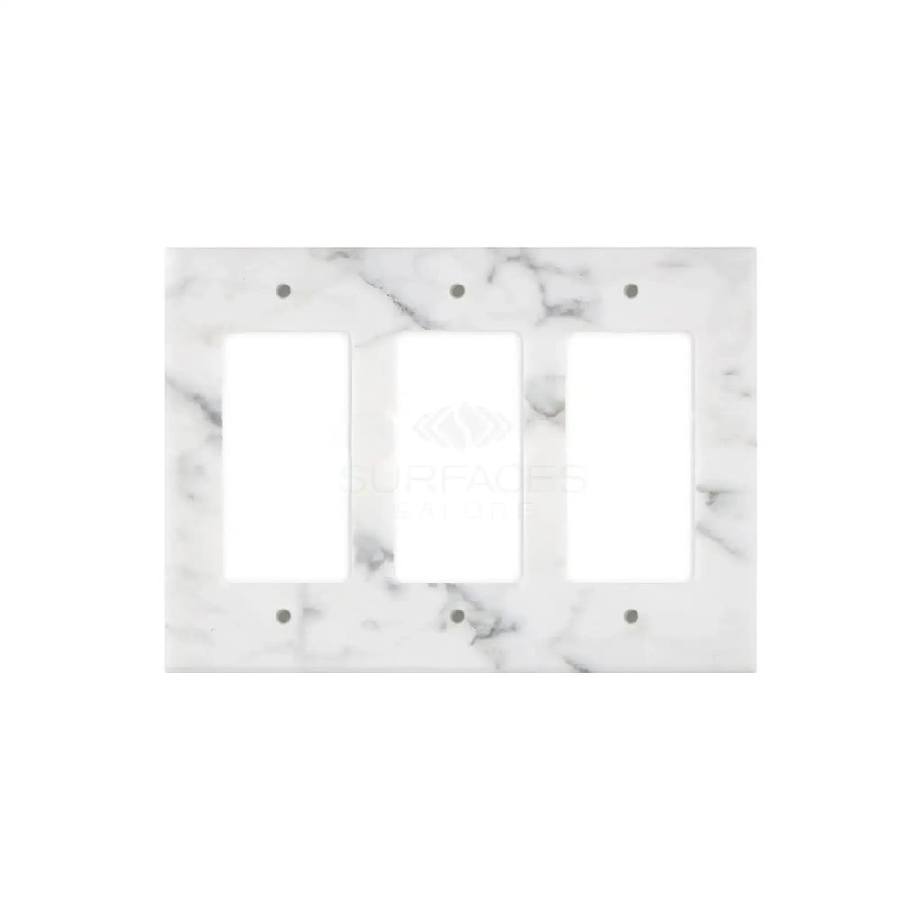 Marble-patterned Carrara White Marble Triple Rocker Plate Switch Wall Plate