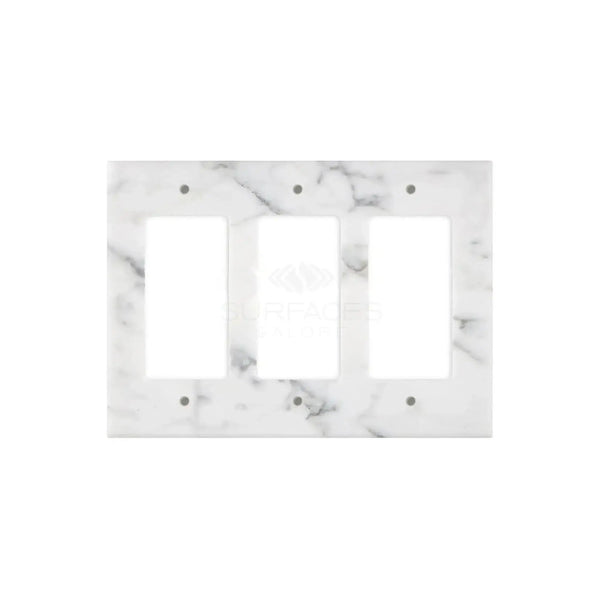 Marble-patterned Carrara White Marble Triple Rocker Plate Switch Wall Plate