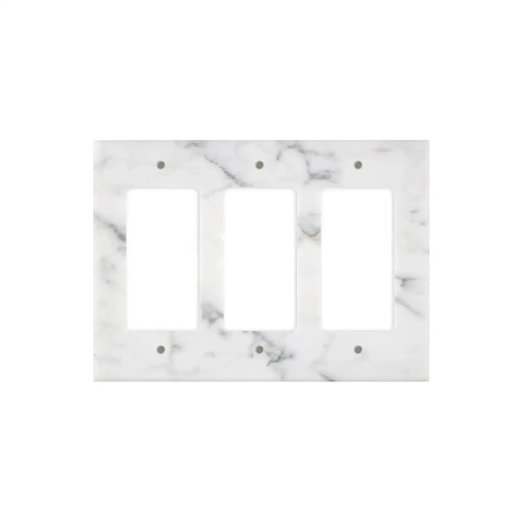 Carrara White Marble Triple Rocker Plate Switch Wall Plate with elegant marble pattern