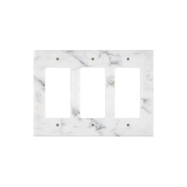 Carrara White Marble Triple Rocker Plate Switch Wall Plate with elegant marble pattern