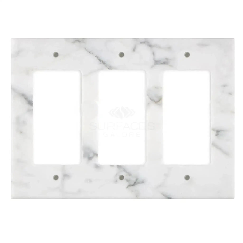 Carrara White Marble Triple Rocker Plate Switch Wall Plate with elegant marble pattern